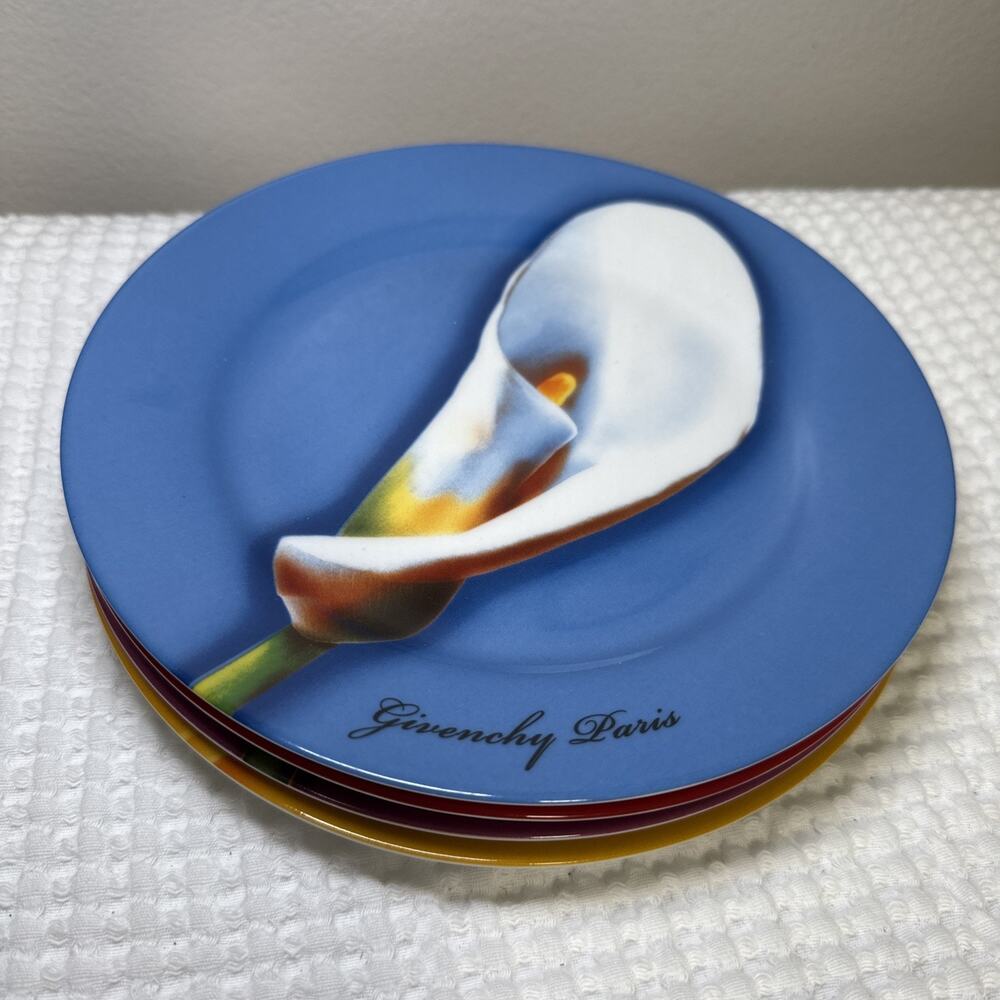 Givenchy Paris Parfums Les Fleurs Set of 4 Dessert Salad Plates 8” Colorful - Picture 9 of 9